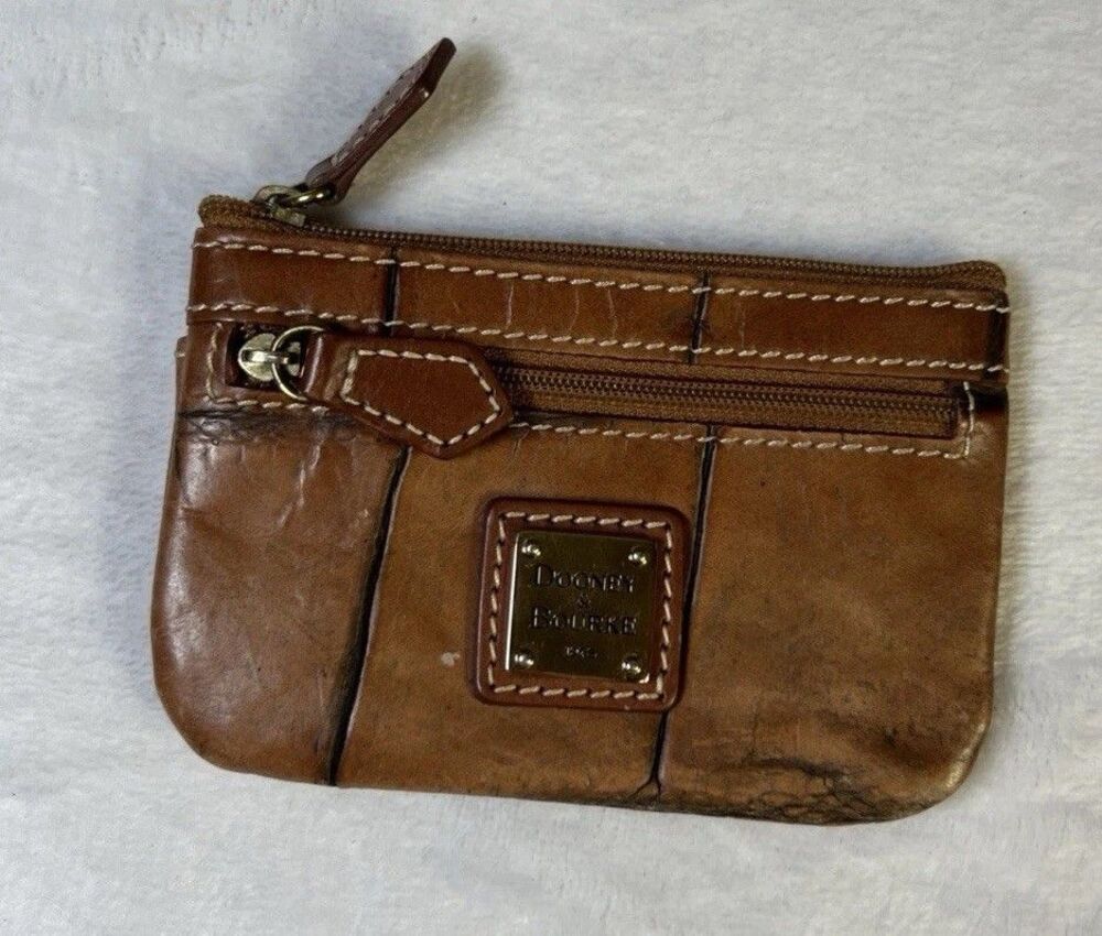 Dooney & Bourke Crocodile Embossed Leather Coin Purse Card Case Zipper Closure